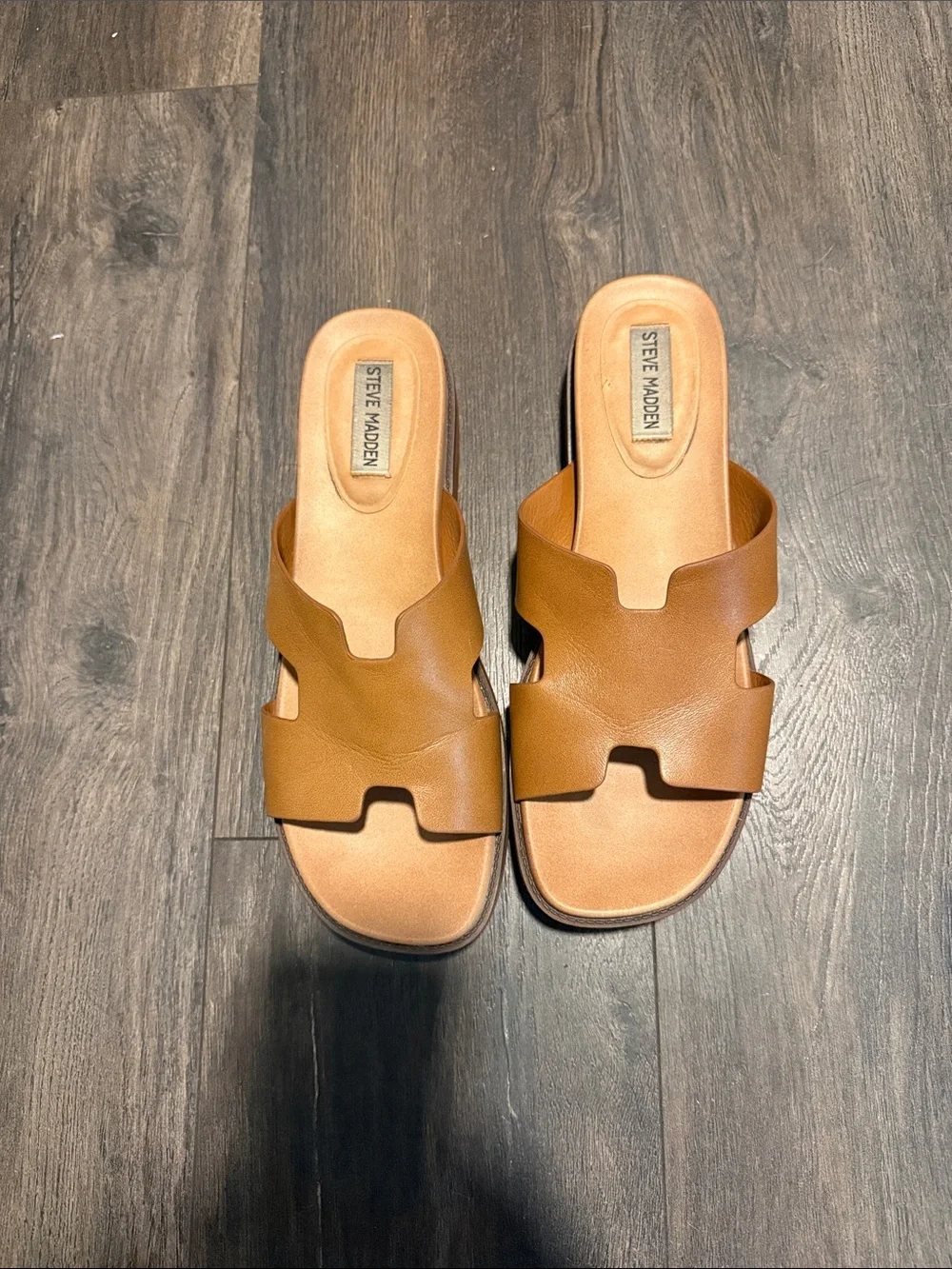 Steve Madden Cognac Leather Slide Sandals